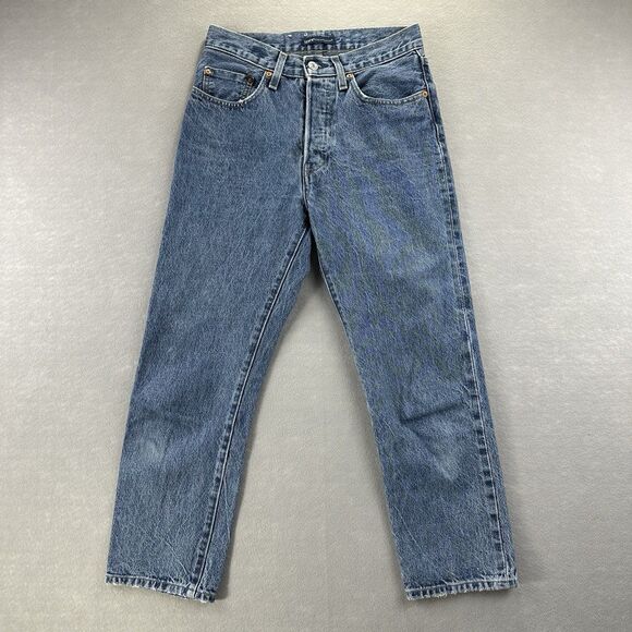 Levis 501 Jeans Womens 28 Medium Wash Made & Crafted Selvedge Denim Button Fly - Picture 1 of 16
